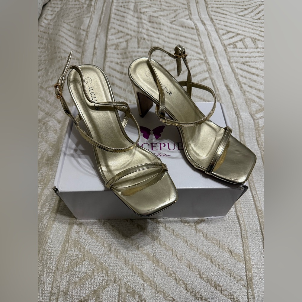 ALICEPUB Women's Strappy Sandals,‎ Chunky Block Heels - Size 6.5